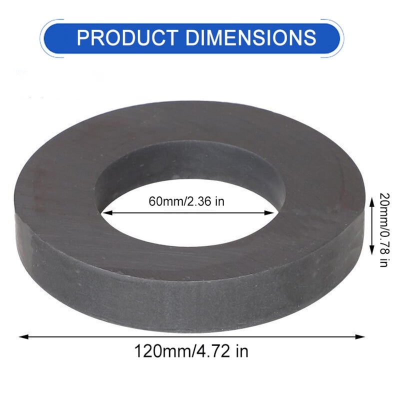 AOAUTO Ferrite Ring Large Magnet,4.72In Dia Big Round Ceramic Disc Heavy Duty Magnets with Hole for DIY Crafts Science Projects Industrial,Large Ceramic Donut Magnet - Image 2